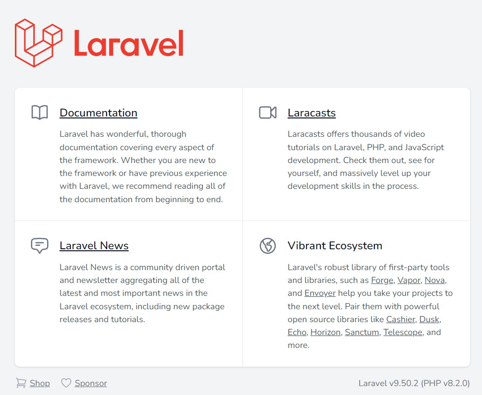 Laravelのwelcomeページ