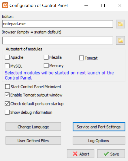 Configuration of Control Panel